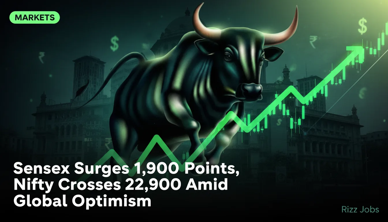 Sensex Surges 1,900 Points, Nifty Crosses 22,900 Amid Global Optimism — Rizz Jobs